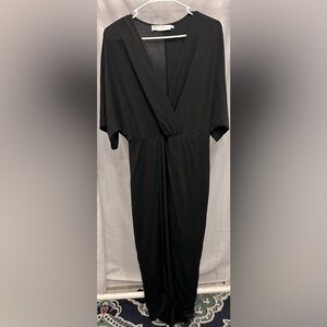 ASTR The Label Women’s black plunge v-neck Maxi dress front open slit dress